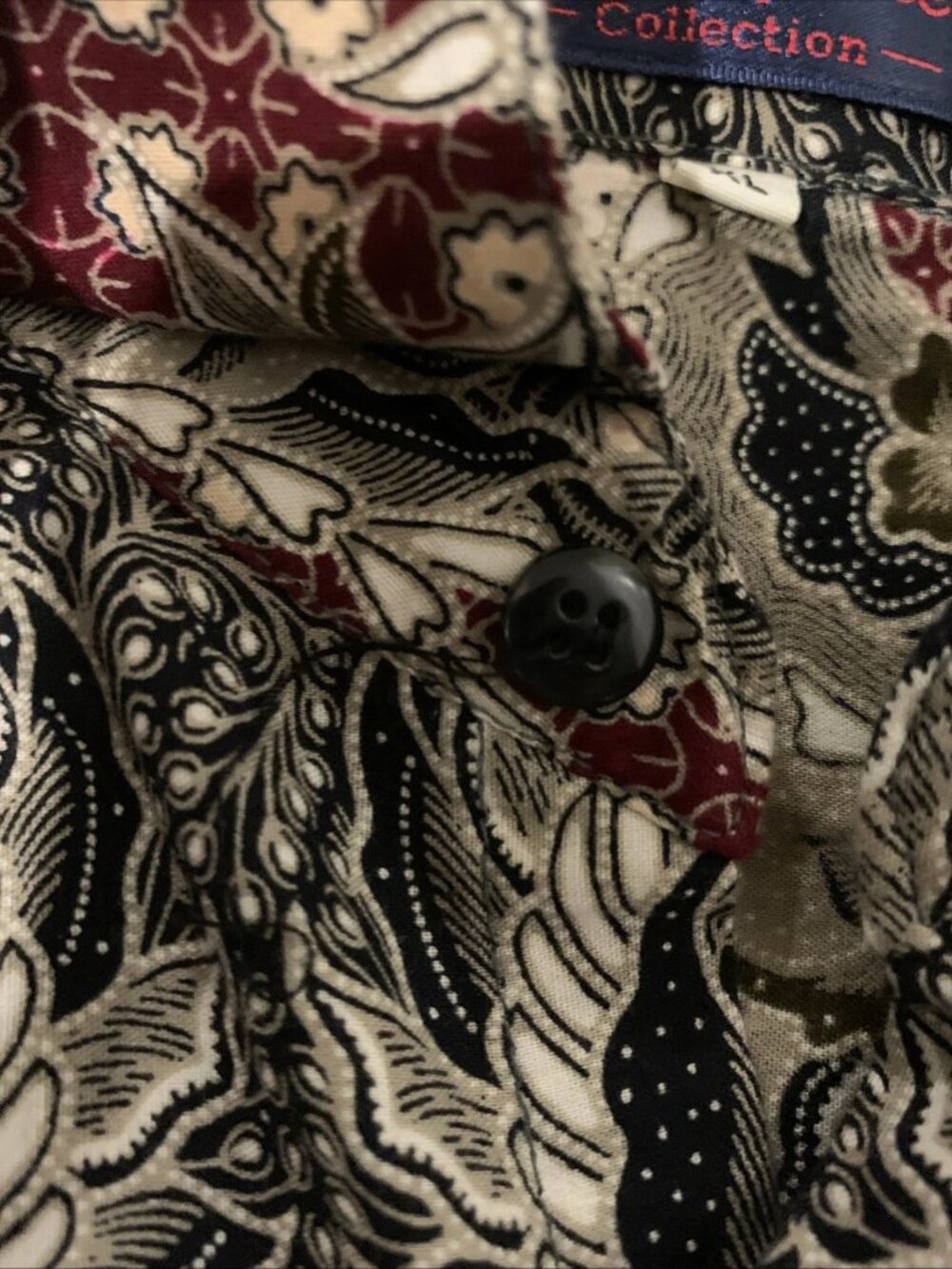 Vtg Singapore Exclusive Collection Batik Shirt Men's (XL) Green Red Floral Boho - Picture 7 of 11